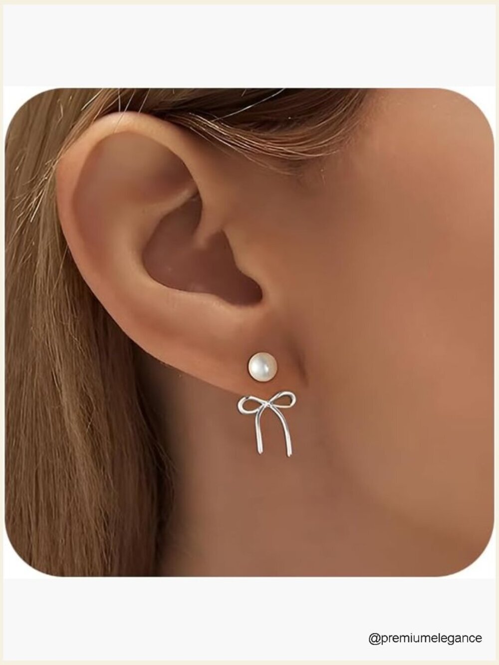 Twist Rope Bow Stud Dangle Huggie Earrings Set Silver Pearl Cubic Zirconia